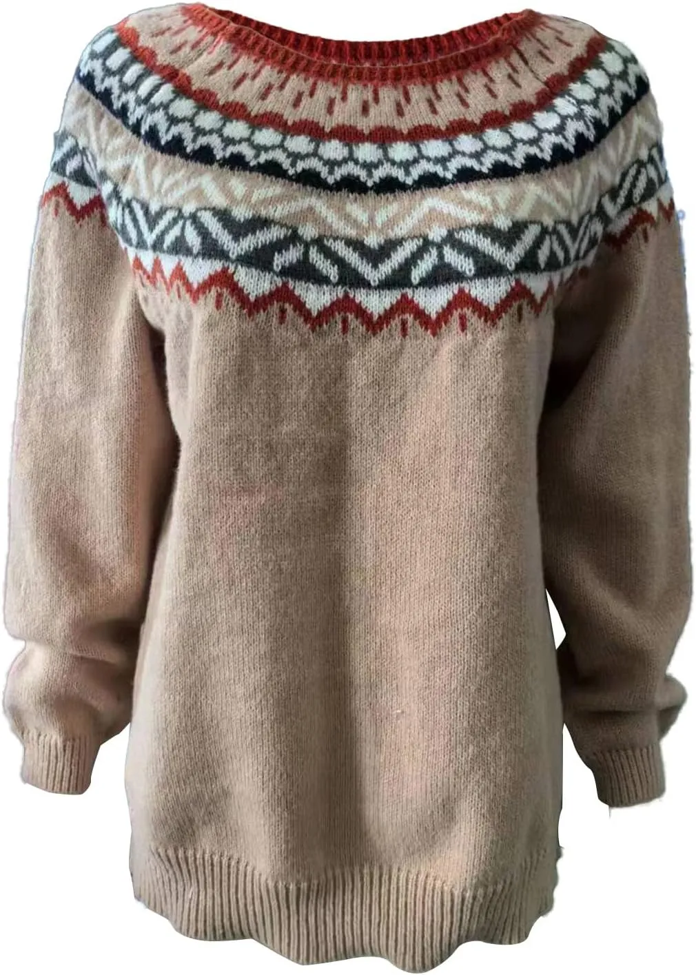 Women's Fair Isle Sweater Classic Retro Sweaters Long Sleeve Crewneck Lightweight Vintage Knitted Pullover Tops