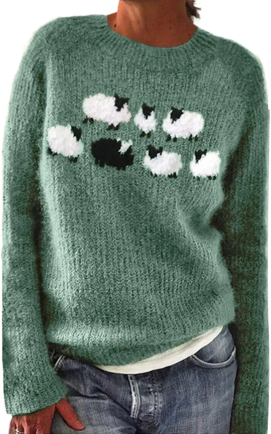 Women's Fair Isle Sweater Classic Retro Sweaters Long Sleeve Crewneck Lightweight Vintage Knitted Pullover Tops