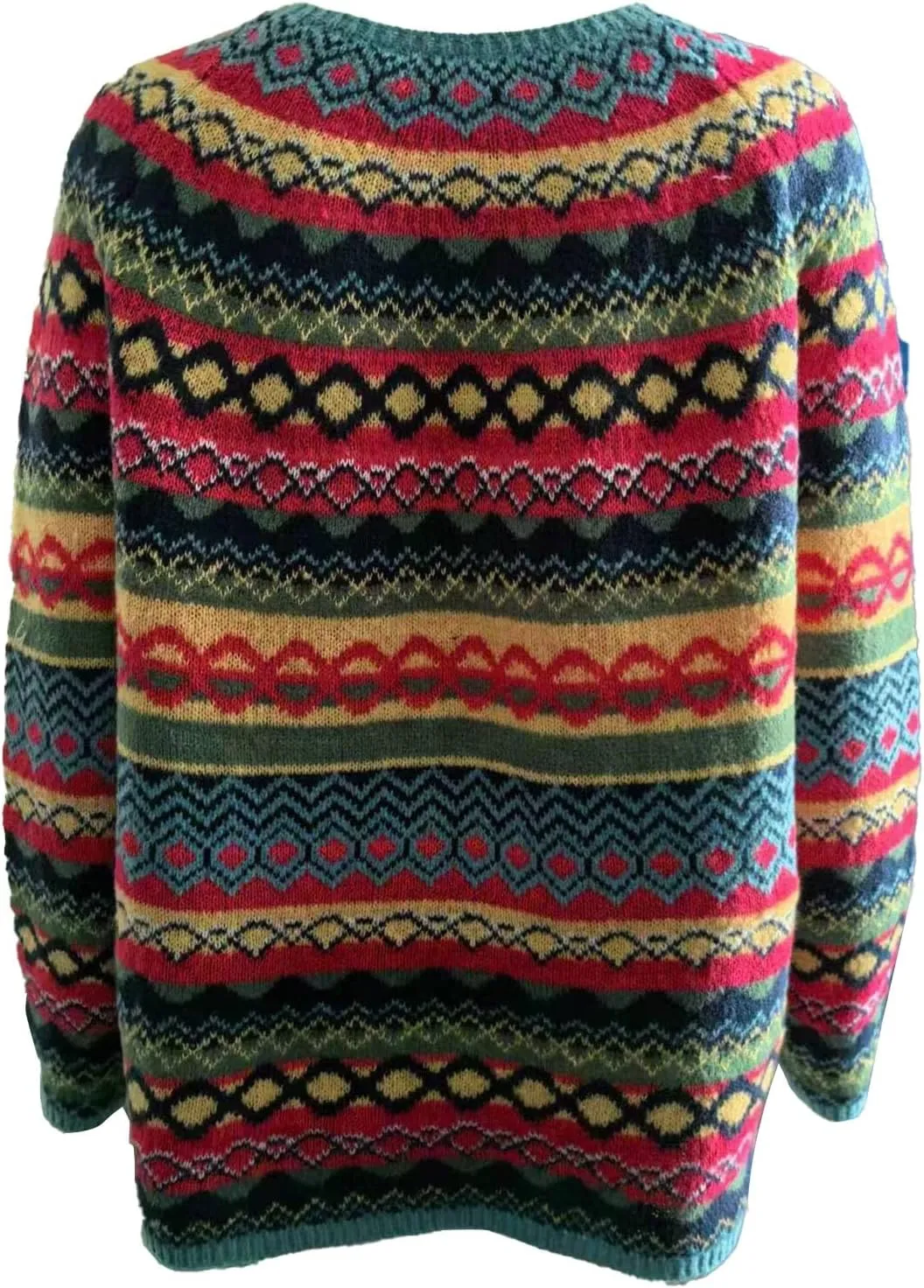 Women's Fair Isle Sweater Classic Retro Sweaters Long Sleeve Crewneck Lightweight Vintage Knitted Pullover Tops