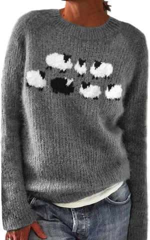 Women's Fair Isle Sweater Classic Retro Sweaters Long Sleeve Crewneck Lightweight Vintage Knitted Pullover Tops