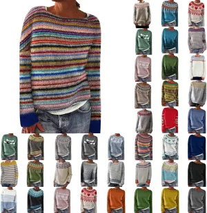 Women's Fair Isle Sweater Classic Retro Sweaters Long Sleeve Crewneck Lightweight Vintage Knitted Pullover Tops