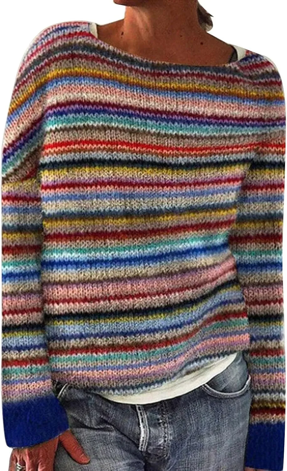 Women's Fair Isle Sweater Classic Retro Sweaters Long Sleeve Crewneck Lightweight Vintage Knitted Pullover Tops