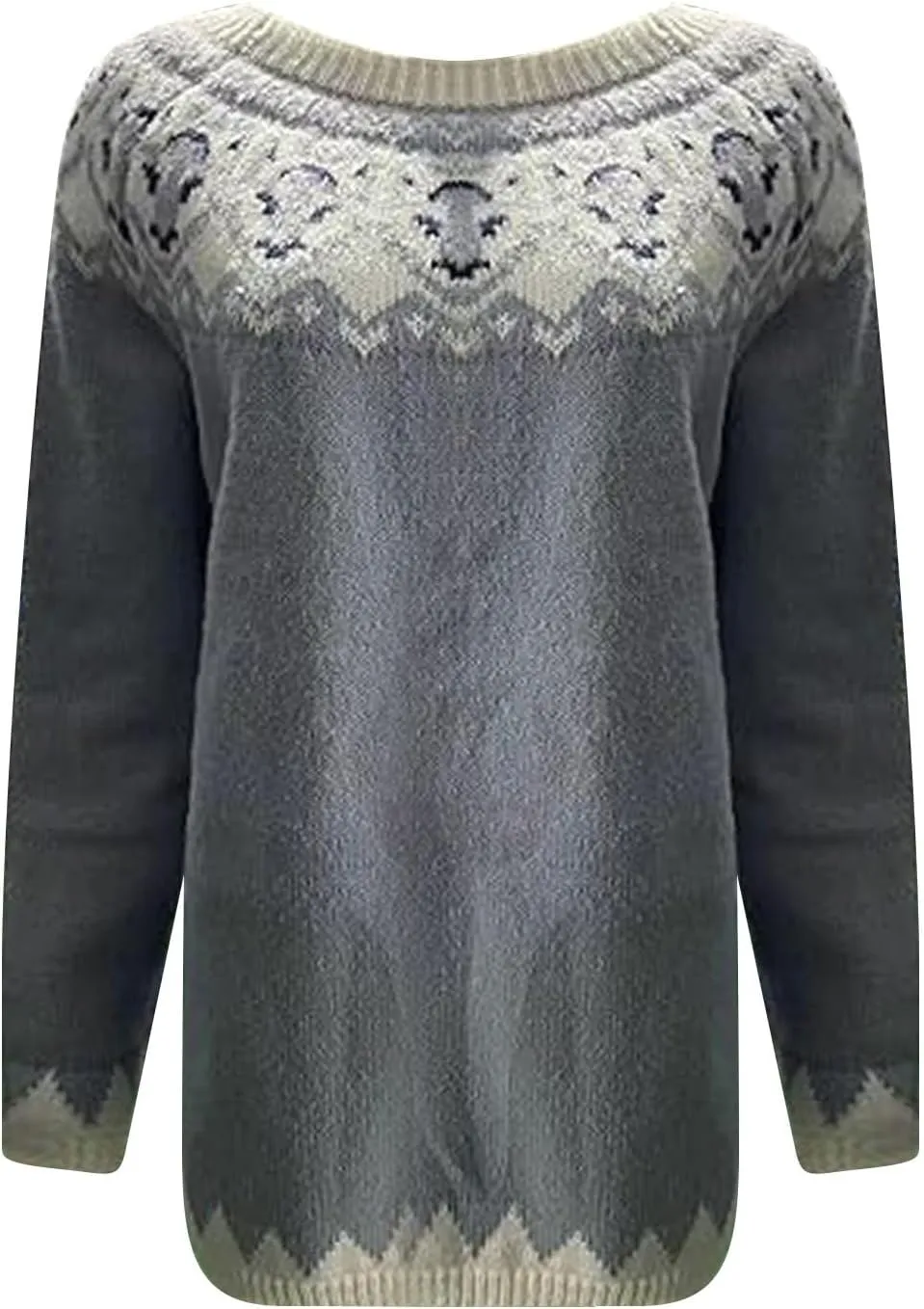 Womens Fall Vintage Fair Isle Sweater Women's Knitted Isle Print Retro Sweater Casual Loose Casual Loose Long Sleeve