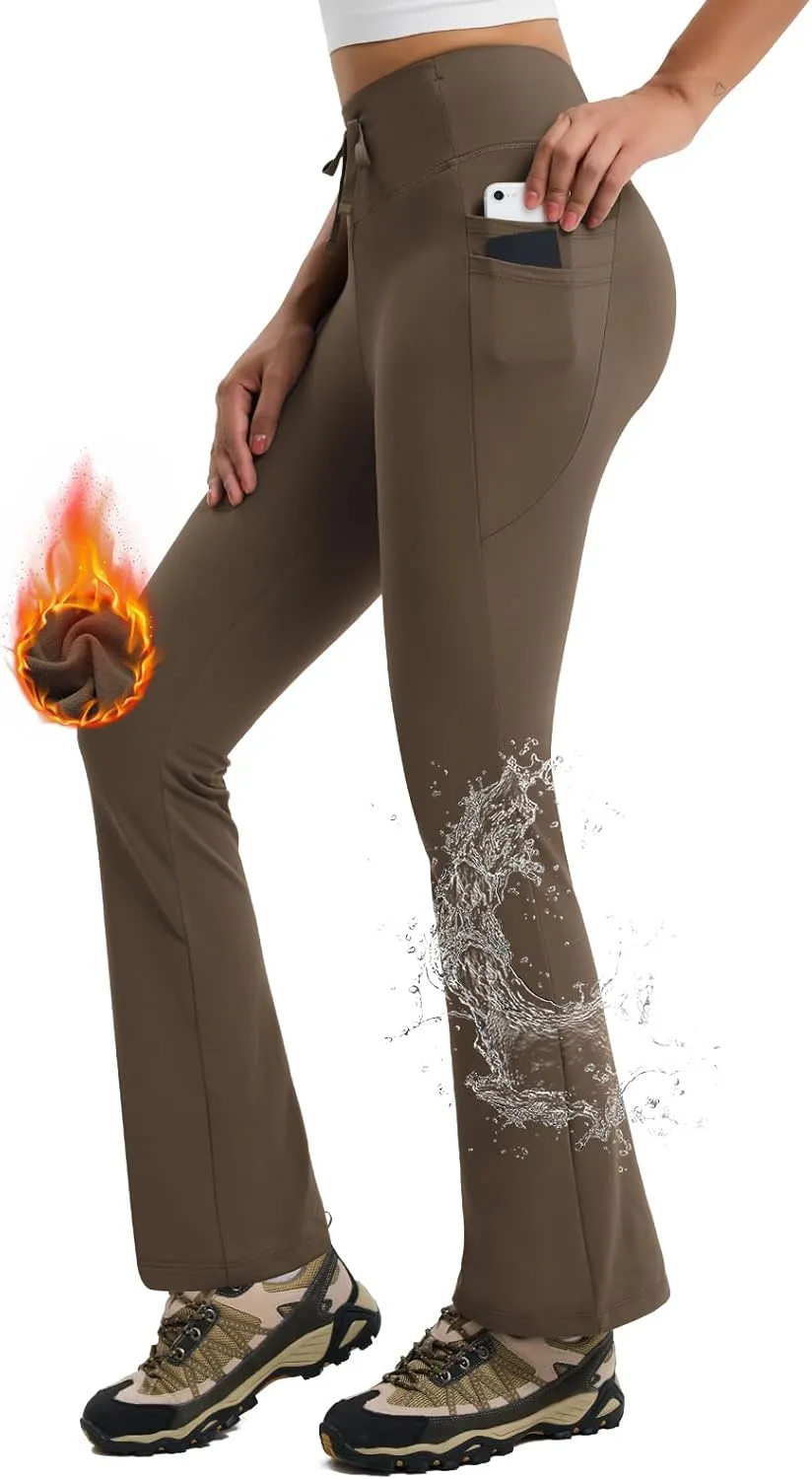 Women's Fleece Lined Pants Straight Leg Thermal Sweatpants Water Resistant Hiking Yoga Dress Pants Flare Leggings