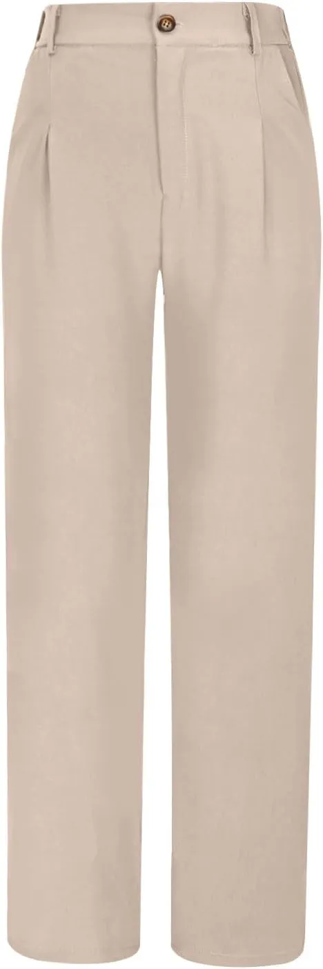 Women's Half Elastic Waist Straight Leg Trousers Office Dress Pants High Waisted Business Outfits Casual Work Pants