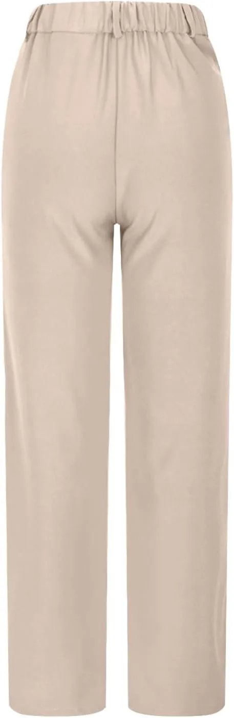 Women's Half Elastic Waist Straight Leg Trousers Office Dress Pants High Waisted Business Outfits Casual Work Pants
