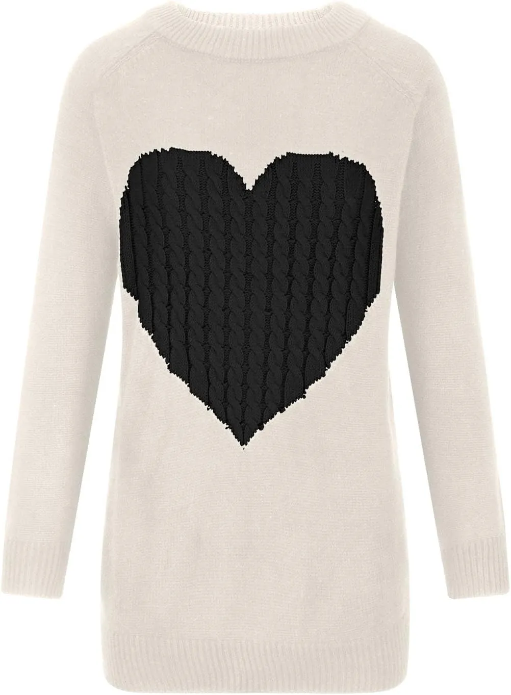 Women's Heart Embroidered Sweaters Fall Fashion Casual Crewneck Retro Knitting Long Sleeve Pullover Sweater