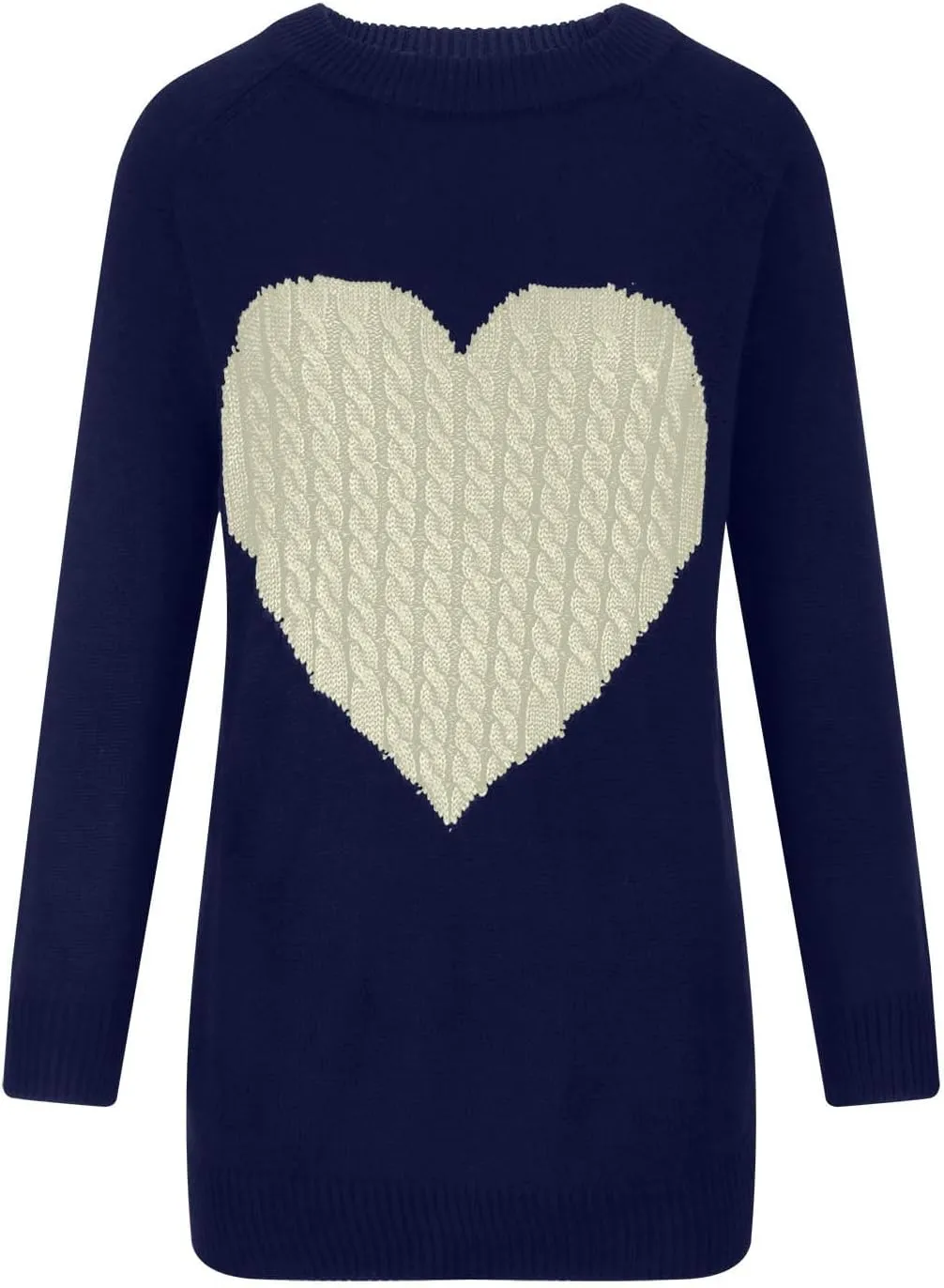 Women's Heart Embroidered Sweaters Fall Fashion Casual Crewneck Retro Knitting Long Sleeve Pullover Sweater