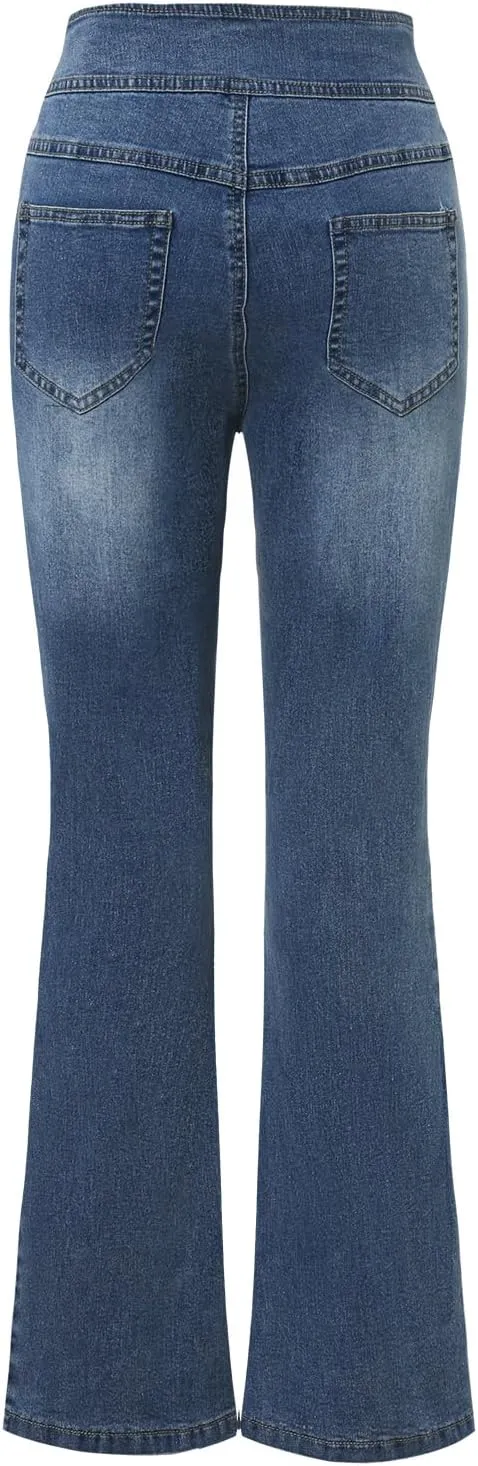Women's High Waisted Stretch Skinny Slit Classic Bell Bottom Denim Jeans