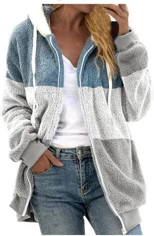 Women's Jackets Loose Large Size Coat Plush Multicolor Paneled Hooded Zip Jacket Fall 2023, S-5XL