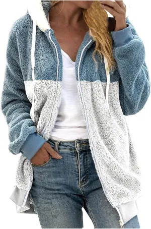 Women's Jackets Loose Large Size Coat Plush Multicolor Paneled Hooded Zip Jacket Fall 2023, S-5XL