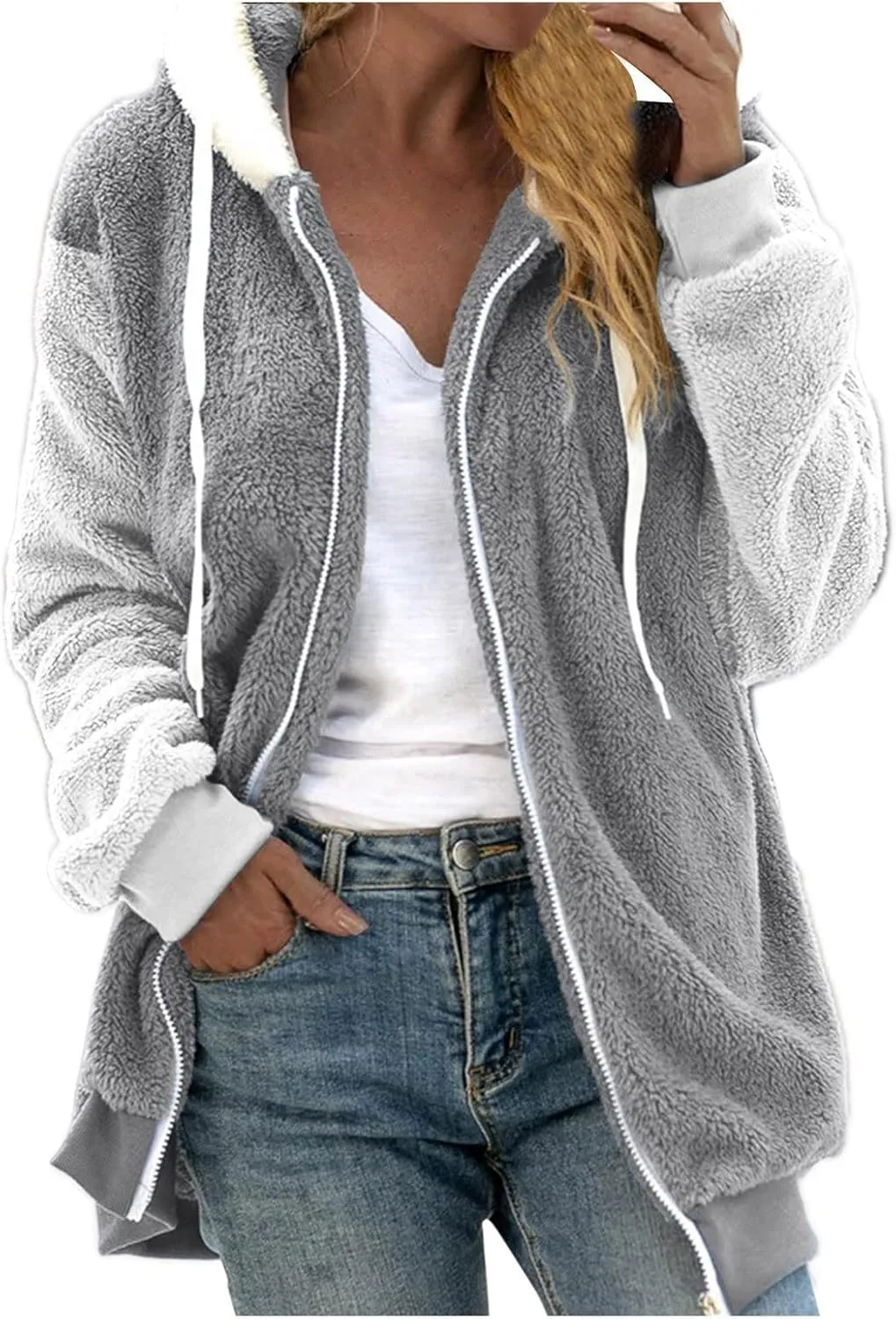 Women's Jackets Loose Large Size Coat Plush Multicolor Paneled Hooded Zip Jacket Fall 2023, S-5XL