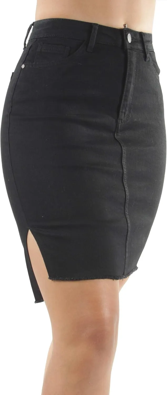 Womens Junior/Plus Size Below Knee Length Midi Pencil Ripped Denim Skirt