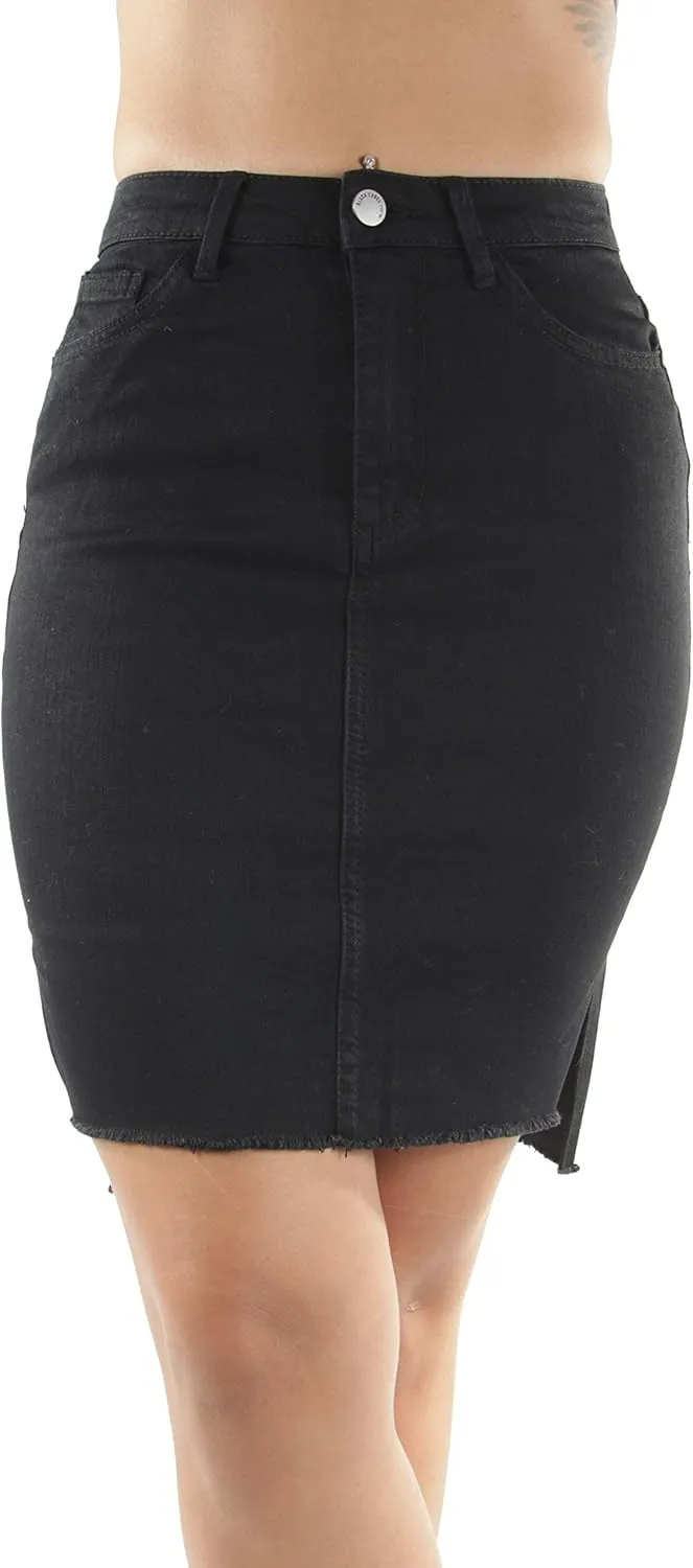 Womens Junior/Plus Size Below Knee Length Midi Pencil Ripped Denim Skirt
