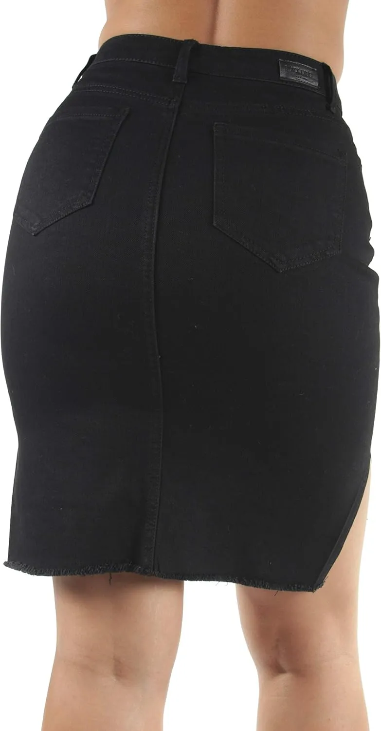 Womens Junior/Plus Size Below Knee Length Midi Pencil Ripped Denim Skirt