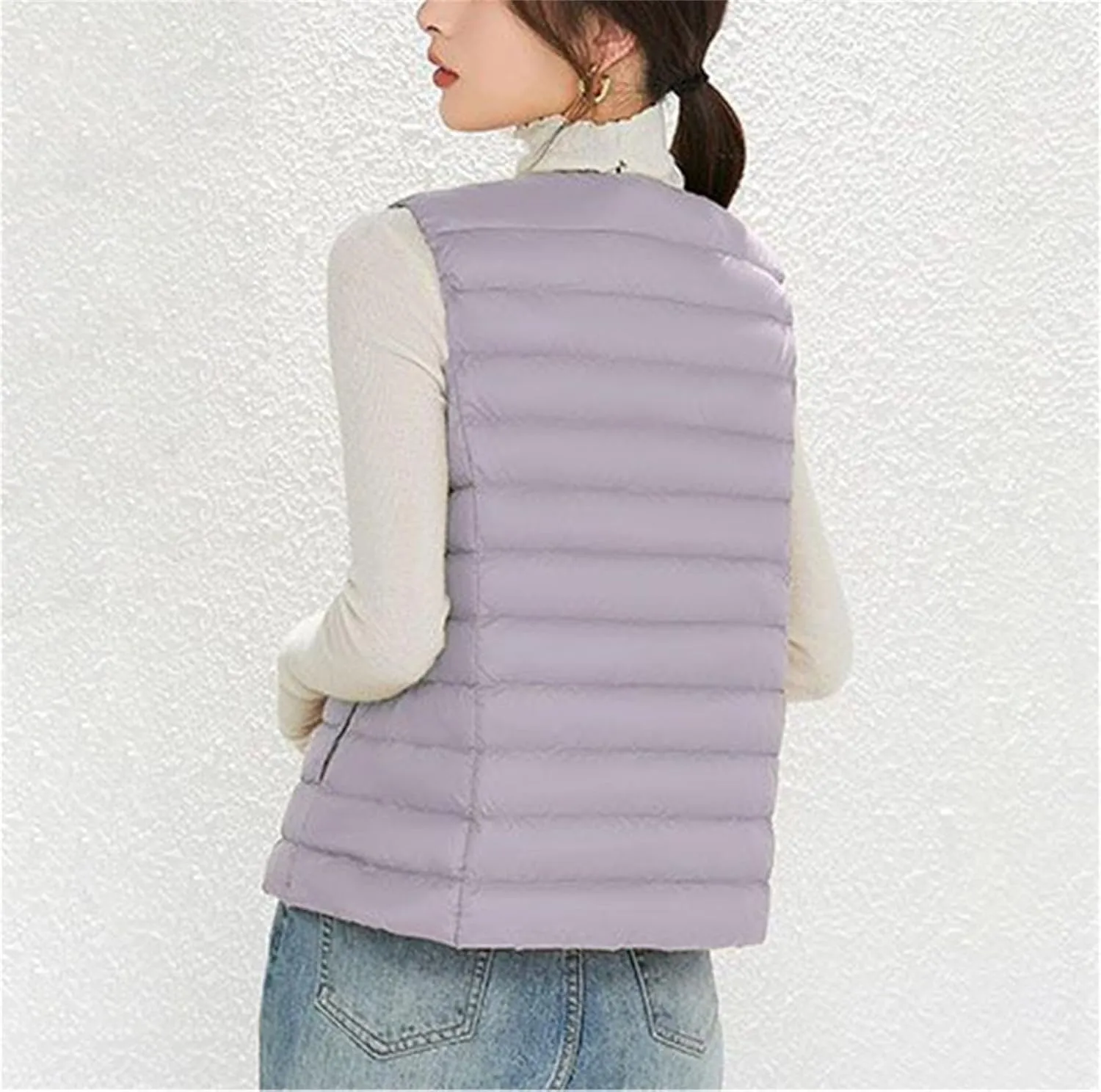 Womens Lightweight Vest Fashion Simple Solid V Neck Button Sleeveless Puffer Down Jacket Winter Casual Versatile Waistcoat