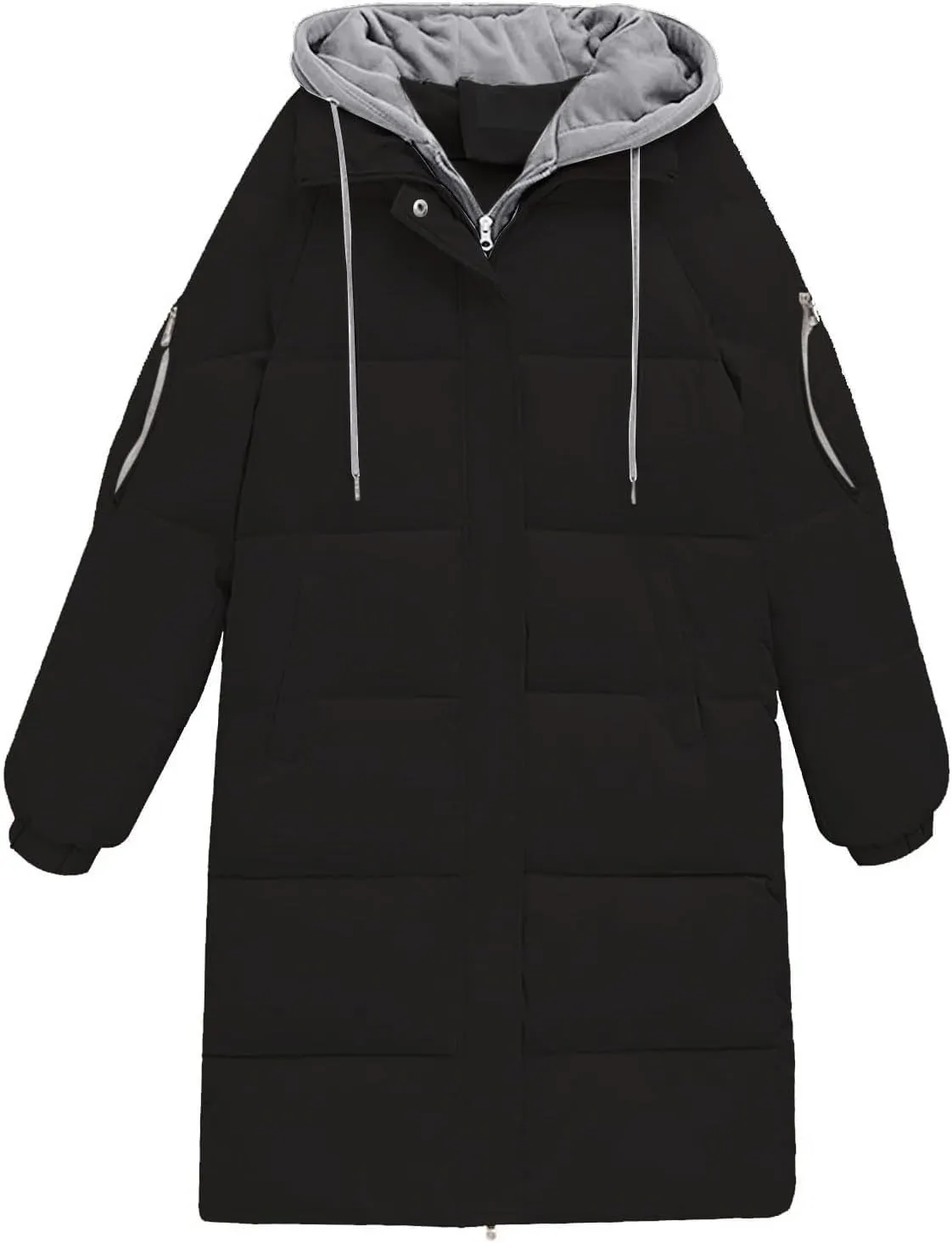 Womens Long Puffer Down Jacket 2023 Fashion Fake Two Piece Hooded Heavyweight Warm Coat Winter Elegant Solid Thermal Overcoat