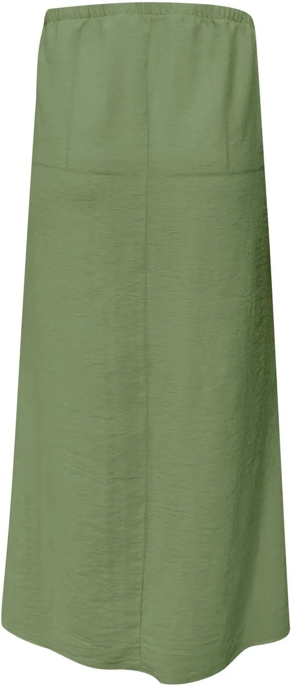 Womens Maxi Skirt Casual Flowy Drawstring High Waist Flowy Long Skirts Summer Beach Vacation Outfits Clothes
