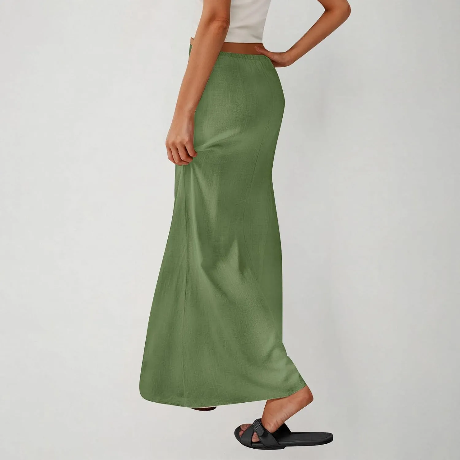 Womens Maxi Skirt Casual Flowy Drawstring High Waist Flowy Long Skirts Summer Beach Vacation Outfits Clothes