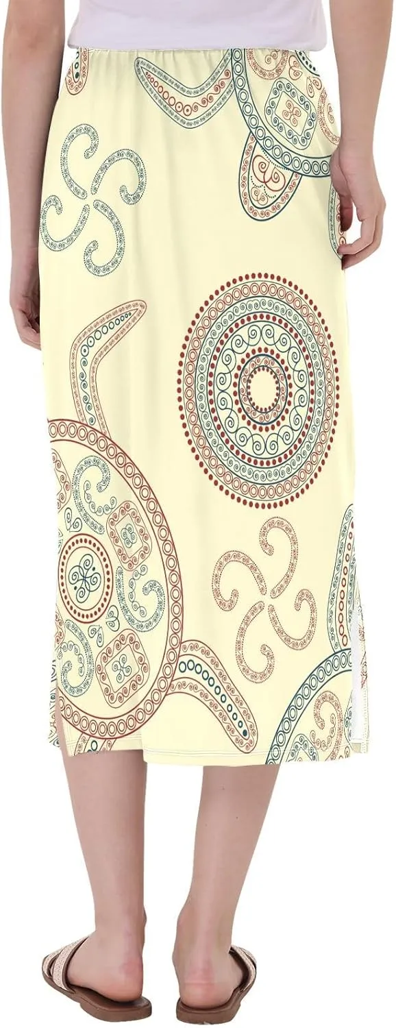 Womens Midi Pencil Skirt High Waist Stretchy Slim Fit Skirt with Side Slit