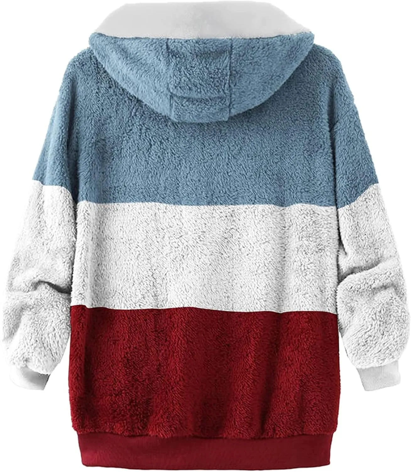 Women's Plus Size Winter Coats Loose Large Plush Multicolor Paneled Hooded Zip Jacket Coats