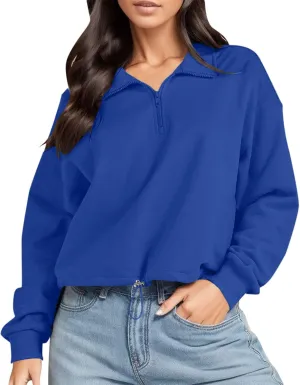 Womens Quarter Zip Pullover High Neck Sweatshirt Cropped Fleece Lined Long Sleeve Casual Tops Fall Winter Clothes
