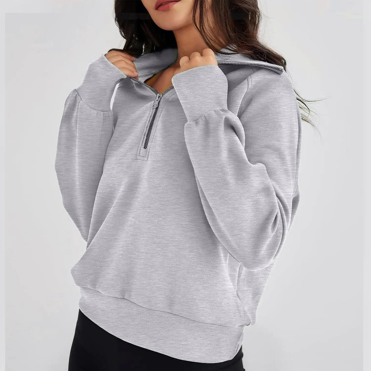 Womens Quarter Zip Up Pullover Half Zip Sweatshirts Cropped Hoodies Fleece Casual Loose Fall Fashion Tops Y2K Clothes