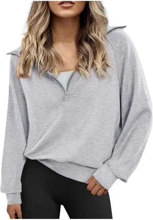 Womens Quarter Zip Up Pullover Half Zip Sweatshirts Cropped Hoodies Fleece Casual Loose Fall Fashion Tops Y2K Clothes