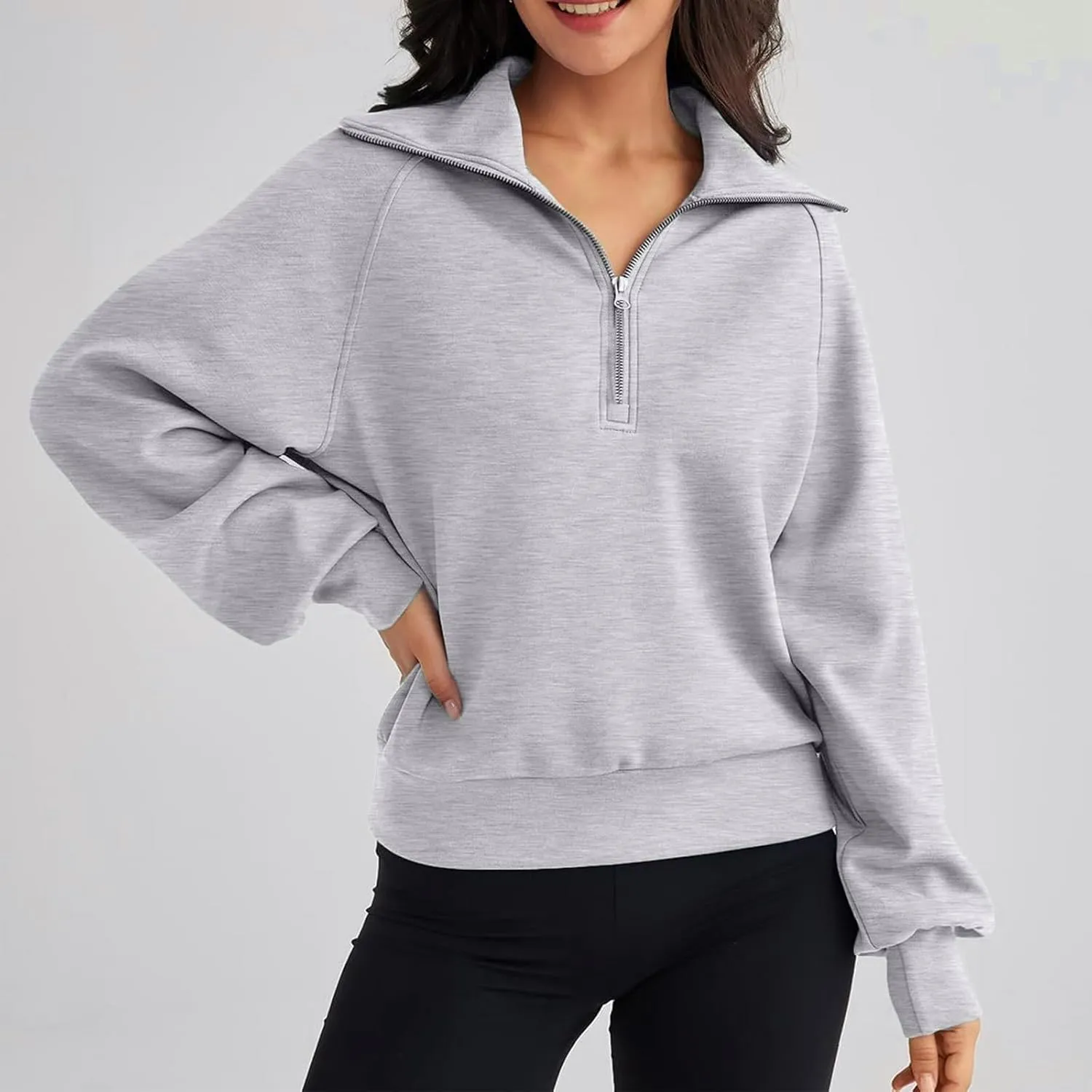 Womens Quarter Zip Up Pullover Half Zip Sweatshirts Cropped Hoodies Fleece Casual Loose Fall Fashion Tops Y2K Clothes