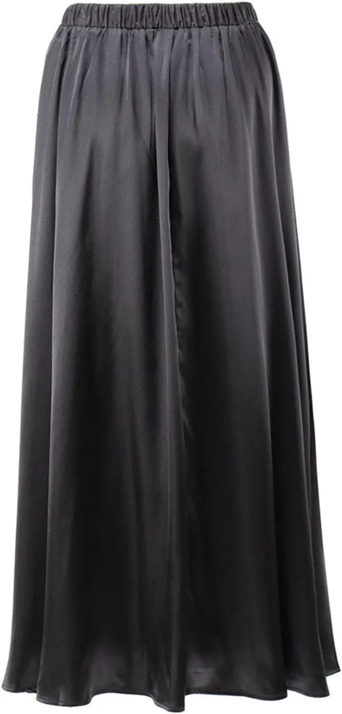 Women's Satin Maxi Skirt High Waisted Elastic Waistband Silk A-Line Dressy Evening Party Summer Flowy Long Skirts