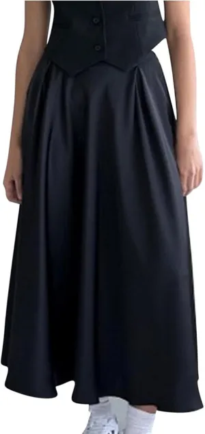 Women's Satin Maxi Skirt High Waisted Elastic Waistband Silk A-Line Dressy Evening Party Summer Flowy Long Skirts