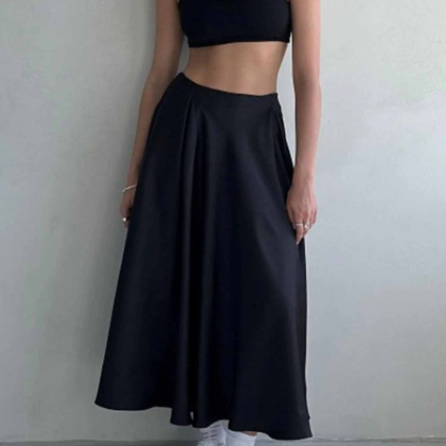 Women's Satin Maxi Skirt High Waisted Elastic Waistband Silk A-Line Dressy Evening Party Summer Flowy Long Skirts