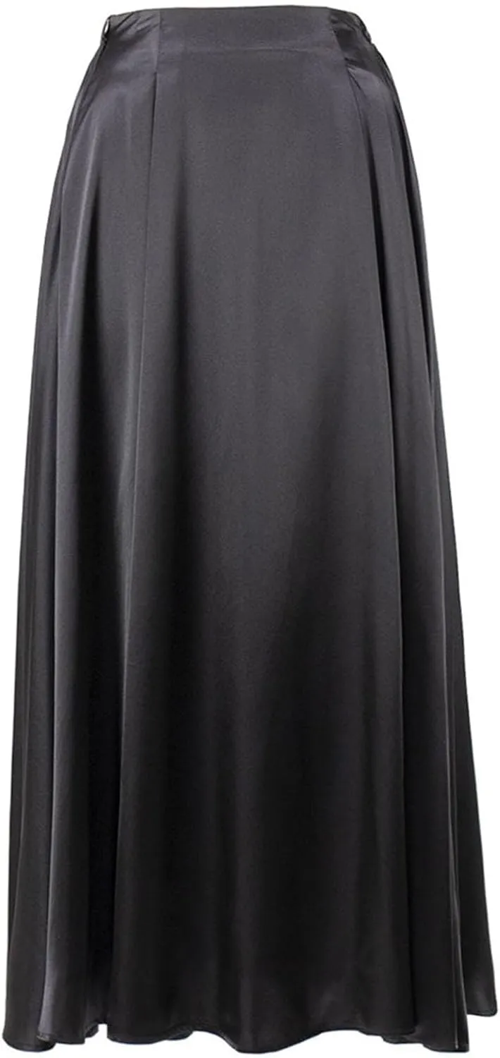 Women's Satin Maxi Skirt High Waisted Elastic Waistband Silk A-Line Dressy Evening Party Summer Flowy Long Skirts