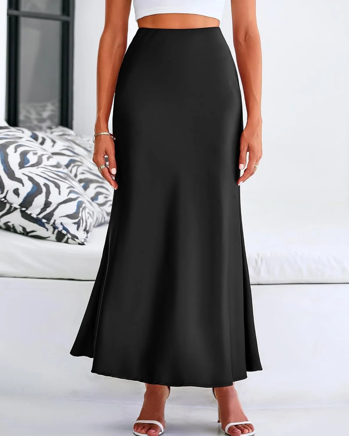 Womens Satin Maxi Skirts Elegant Silk High Waist Cocktail Party Skirt Summer Casual Tunic A-Line Long Skirts 2025