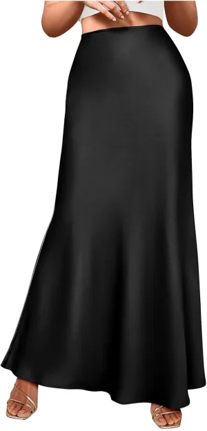 Womens Satin Maxi Skirts Elegant Silk High Waist Cocktail Party Skirt Summer Casual Tunic A-Line Long Skirts 2025