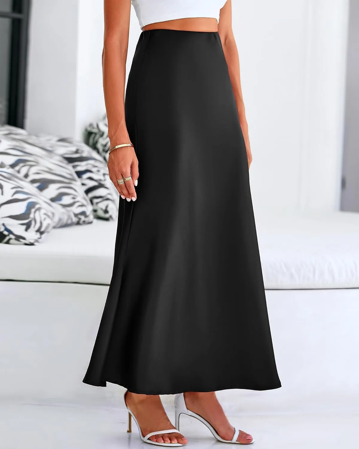 Womens Satin Maxi Skirts Elegant Silk High Waist Cocktail Party Skirt Summer Casual Tunic A-Line Long Skirts 2025