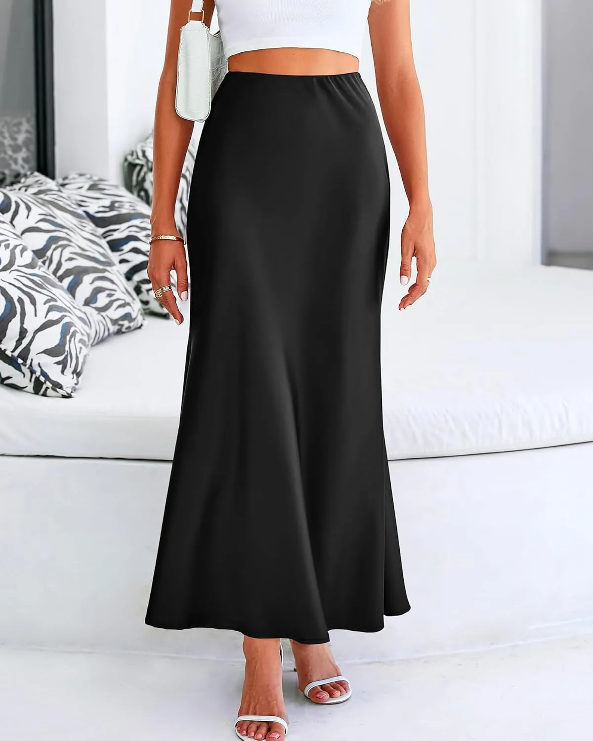 Womens Satin Maxi Skirts Elegant Silk High Waist Cocktail Party Skirt Summer Casual Tunic A-Line Long Skirts 2025