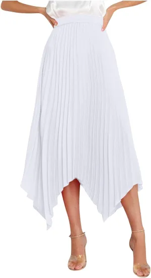 Womens Satin Midi Skirt Elegant Flowy Ruffle High Waist Silk Summer Casual Dressy Irregular Hem High Low Skirts