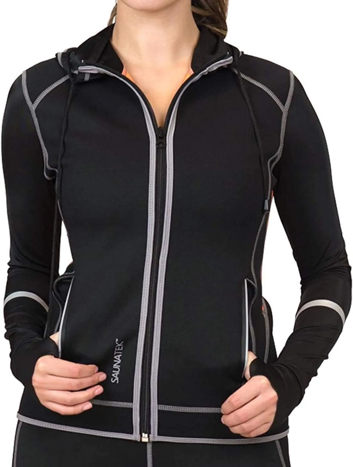 Women's Sauna Sweat Suit Paneled Hooded Jacket for Exercise and Heat Training, Neoprene