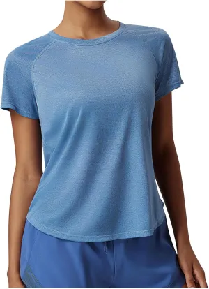 Women's Short Sleeve Workout Shirts Breathable Crew Neck Yoga T-Shirts Moisture Wicking Quick Dry Athletic Tee Tops