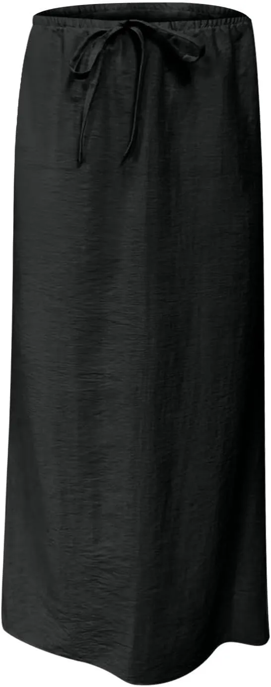 Women's Skirts Casual Solid Color Drawstring High Waist Flowy A Line Beach Long Maxi Skirt Summer Outfits Clothes