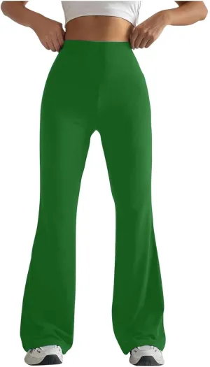 Womens Stretch High Waist Leggings Regular Fitted Solid Flared Pants Active Workout Yoga Pants Seamless