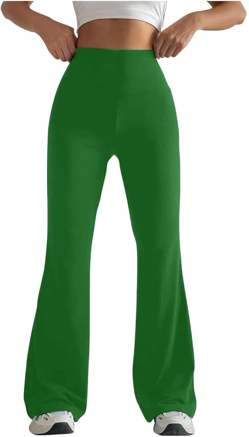 Womens Stretch High Waist Leggings Regular Fitted Solid Flared Pants Active Workout Yoga Pants Seamless