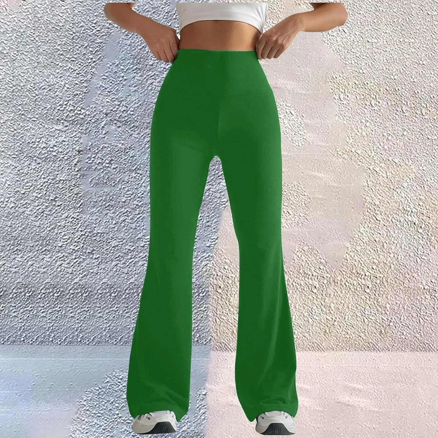 Womens Stretch High Waist Leggings Regular Fitted Solid Flared Pants Active Workout Yoga Pants Seamless