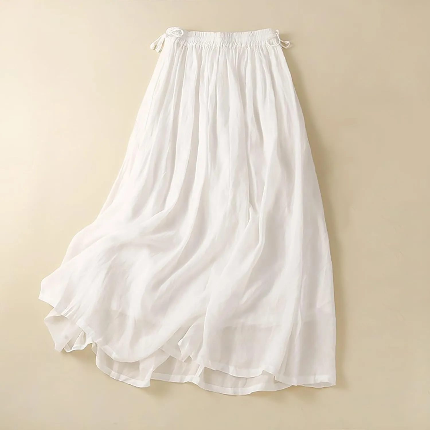 Women's Summer Boho Maxi Skirt Cotton Linen A-Line Flowy Ruffle Tiered Layered Elastic High Waist Beach Long Skirts