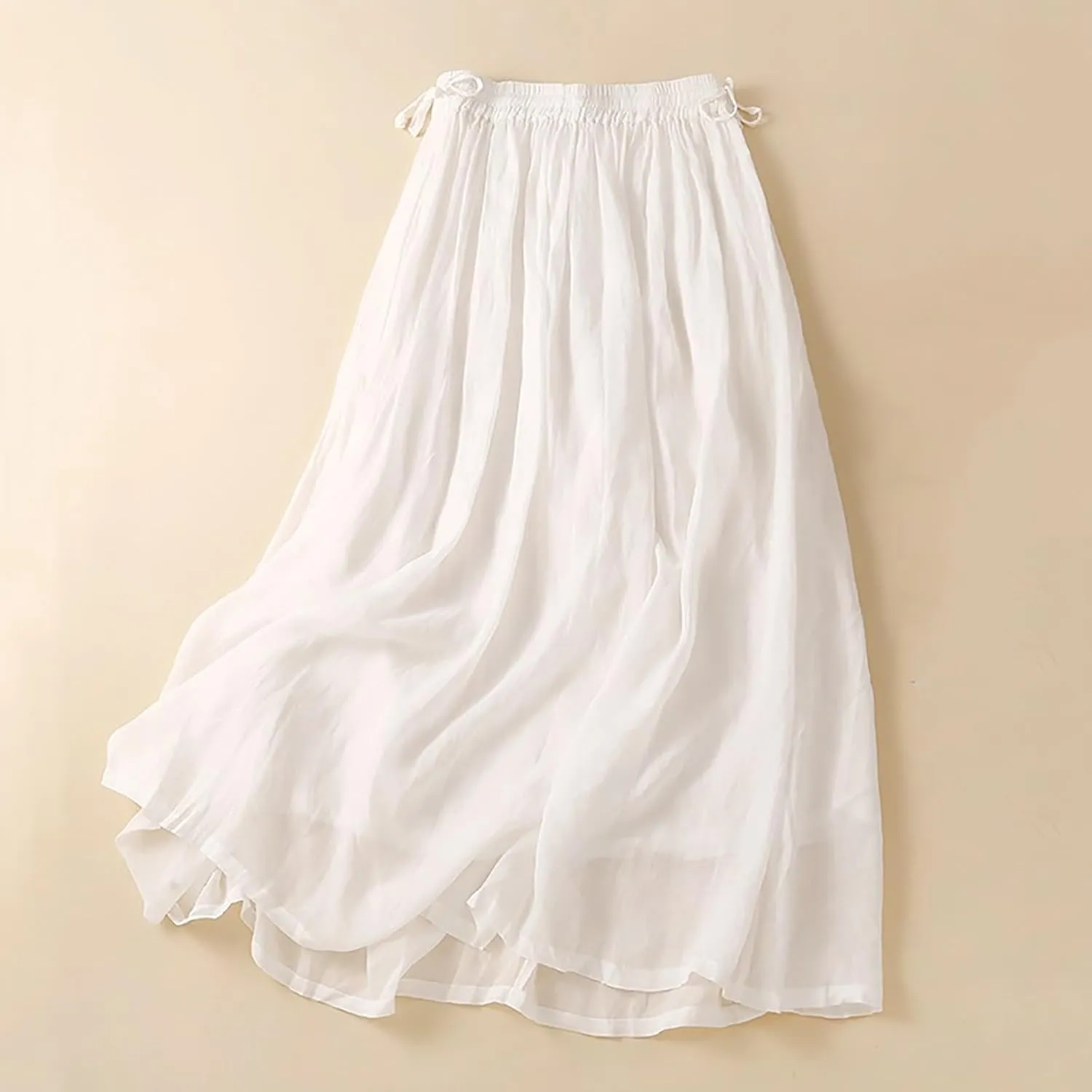 Women's Summer Boho Maxi Skirt Cotton Linen A-Line Flowy Ruffle Tiered Layered Elastic High Waist Beach Long Skirts