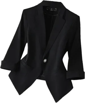 Women's Thin Blazer Coat Casual Office Lady's Slim Elegant Single Button Suit Jacket