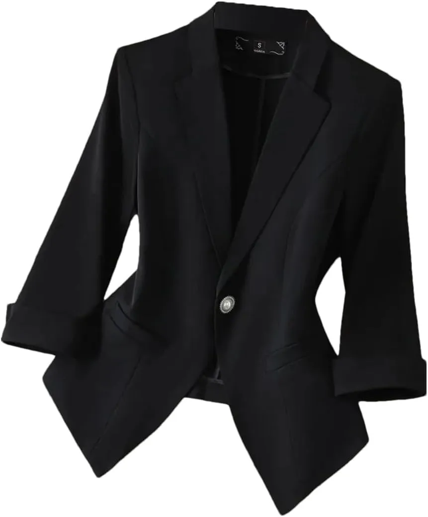 Women's Thin Blazer Coat Casual Office Lady's Slim Elegant Single Button Suit Jacket