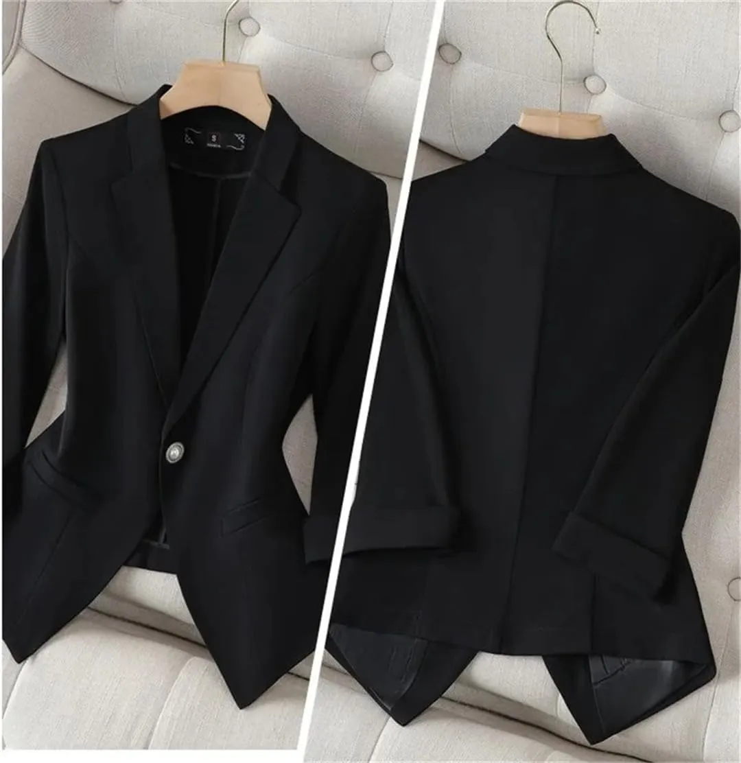 Women's Thin Blazer Coat Casual Office Lady's Slim Elegant Single Button Suit Jacket