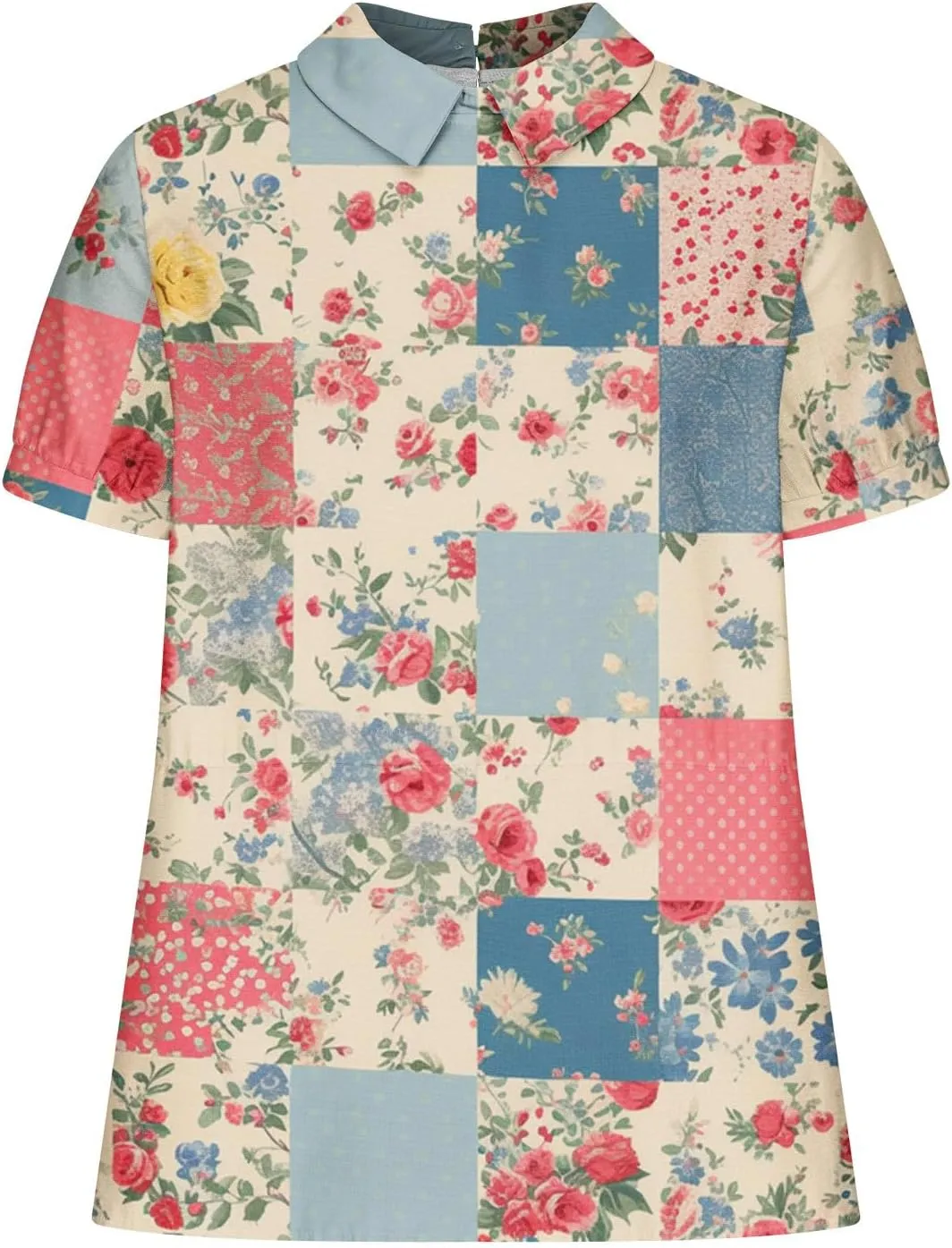 Womens Tops Shirts Short Sleeve T-Shirts Vintage Print Boho Linen Tops Casual Dressy Tunic Summer Tops for Women 2024